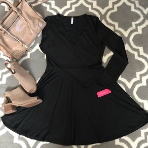 Xhilaration Black Ribbed Lace Dress